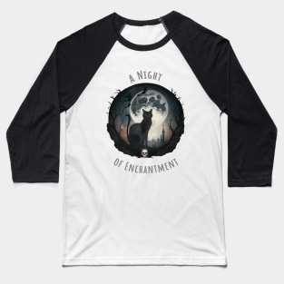 Cute black cat with full moon and witch for Halloween season Baseball T-Shirt